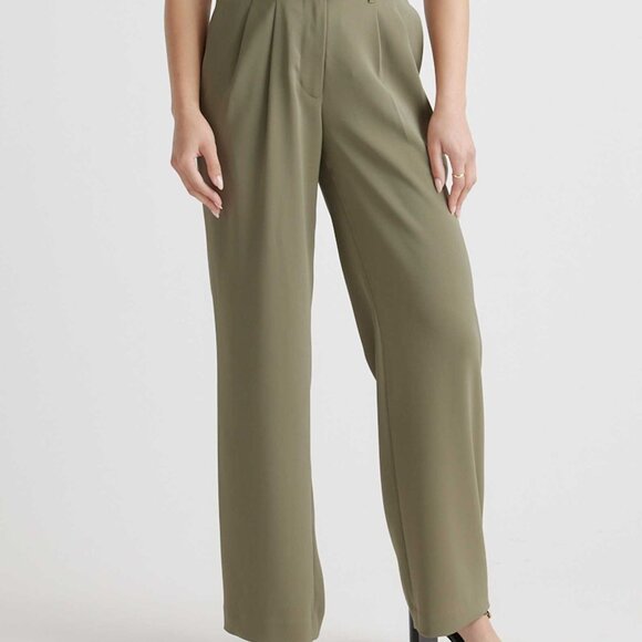 NWT Quince Stretch Crepe Pleated Wide Leg Pants in Olive Green 8 - Picture 2 of 3